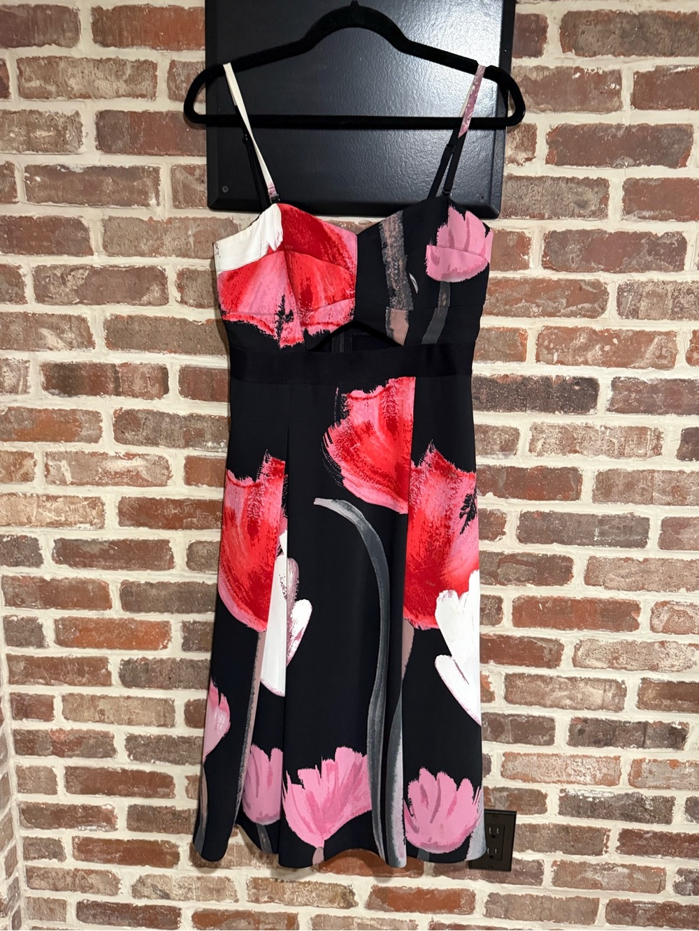 RACHEL Rachel Roy Black Midi Dress with Red & Pink Floral Print